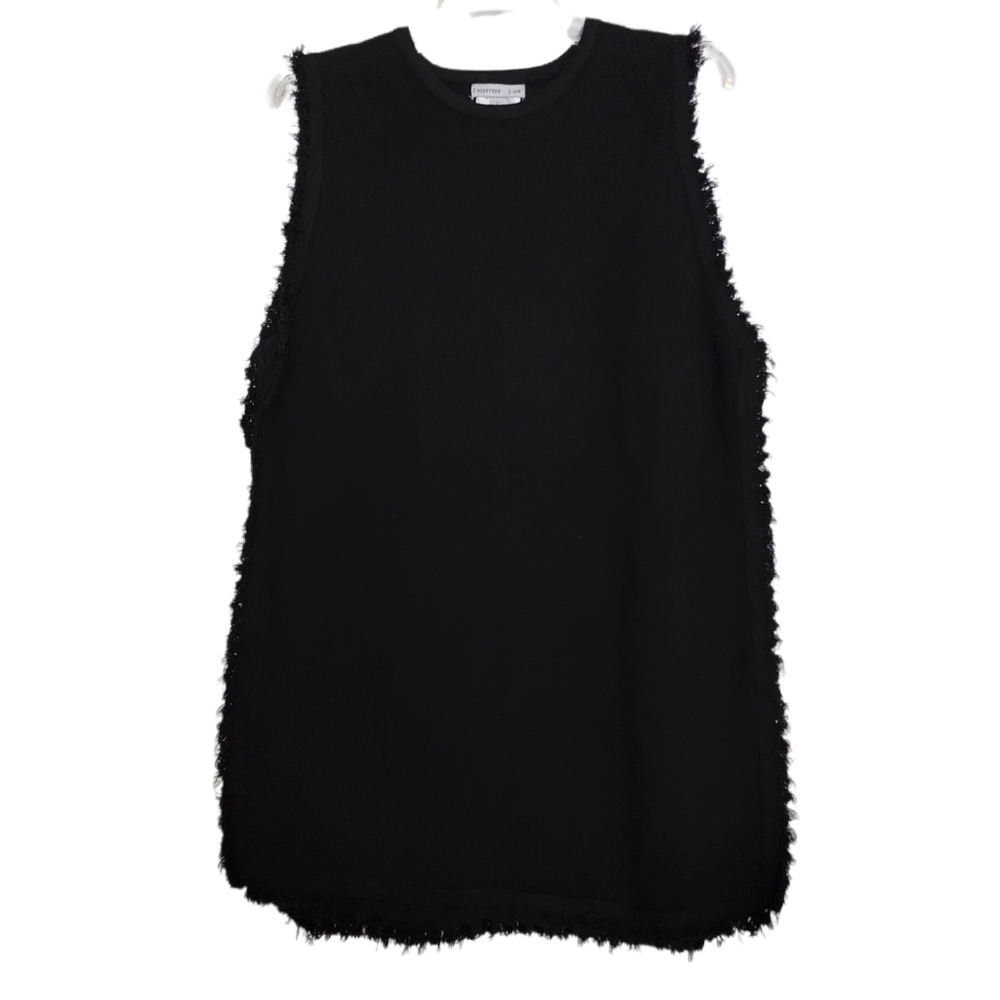 Crosstree Lane Black Fringe Knit Pullover Round neckline Top Large